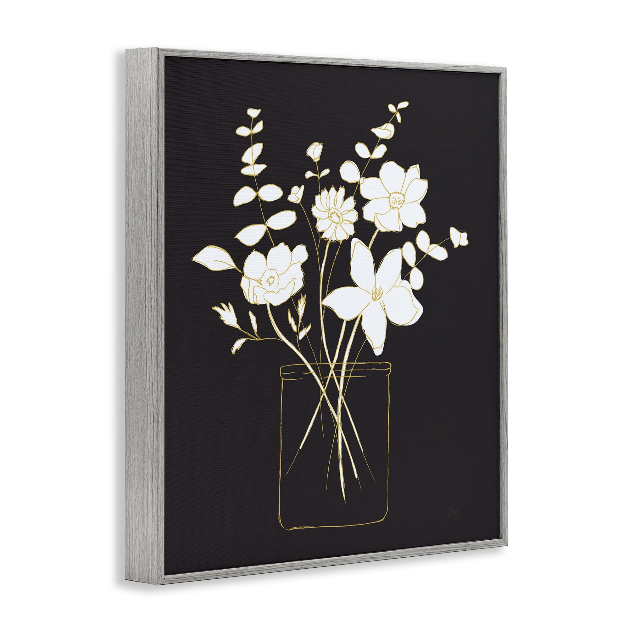 Stupell Industries Classy White Flowers Botanical & Floral Painting Gray Framed Art Print Wall Art, 16 x 20
