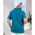 thumbnail image 3 of LA LEELA Men's Casual Button Down Short Sleeve Business Untucked Shirt Solid Oxford Shirts for Men S Plain, Turquoise, 3 of 5