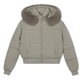 thumbnail image 6 of CHGBMOK Women's Cropped Puffer Jacket with Hood Zip Up Short Padded Bomber Coat Quilted Rib Hem Warm Winter Jacket, 6 of 9