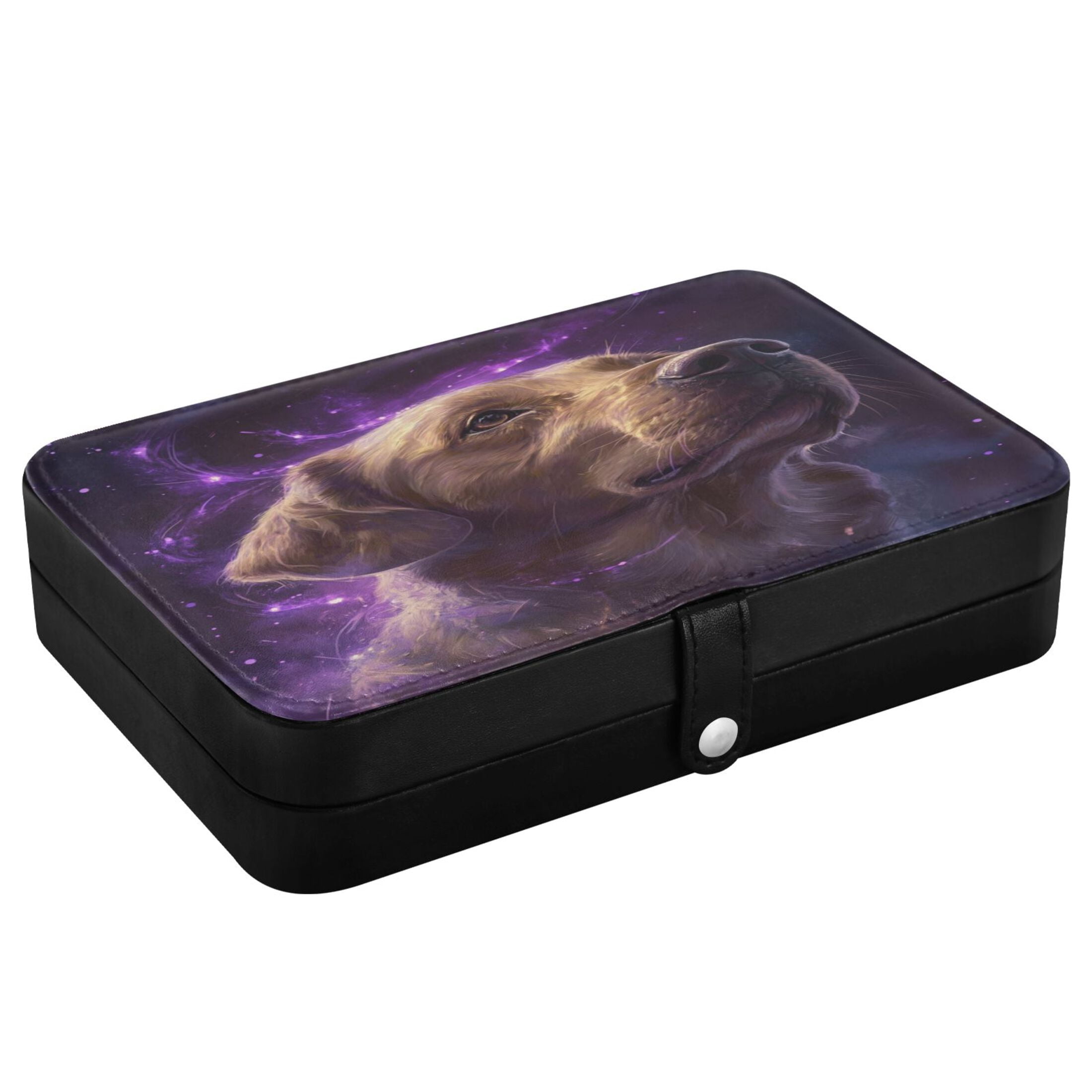 Leather Jewelry Box Rectangular 8.27x5.5x1.78In Travel Jewelry Storage Earrings Necklace Bracelet Watch Brooch Storage Purple Magic Dog