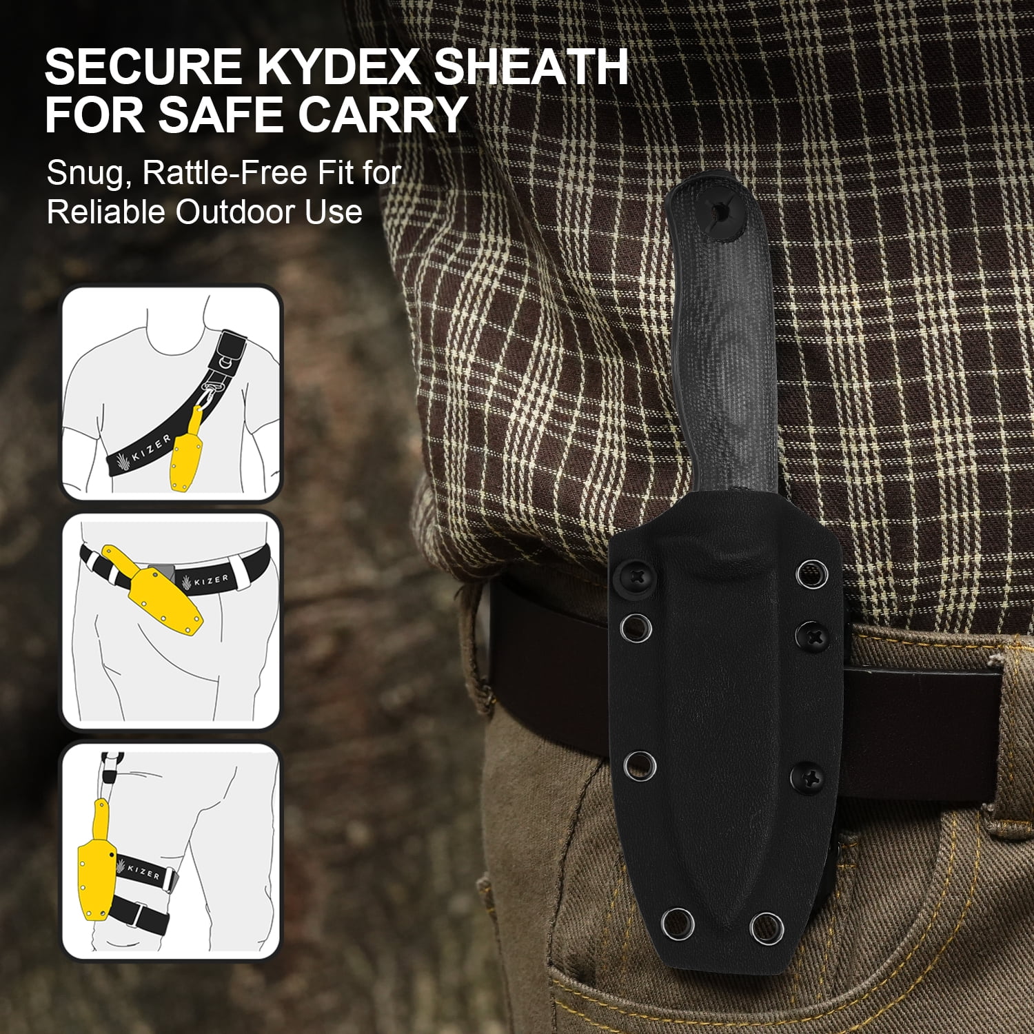 Kizer Drop Bear Fix 3 Fixed Knife 1095 Blade Micarta Handle Medium Size 1101A3