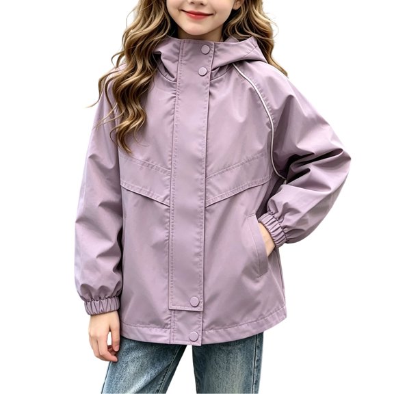 Abtuhar Toddler Girls Fall Winter Hooded Casual Outerwear and Jackets Solid Outdoor Wind‑proof Zip‑up Jacket Coat for 4‑13 Years