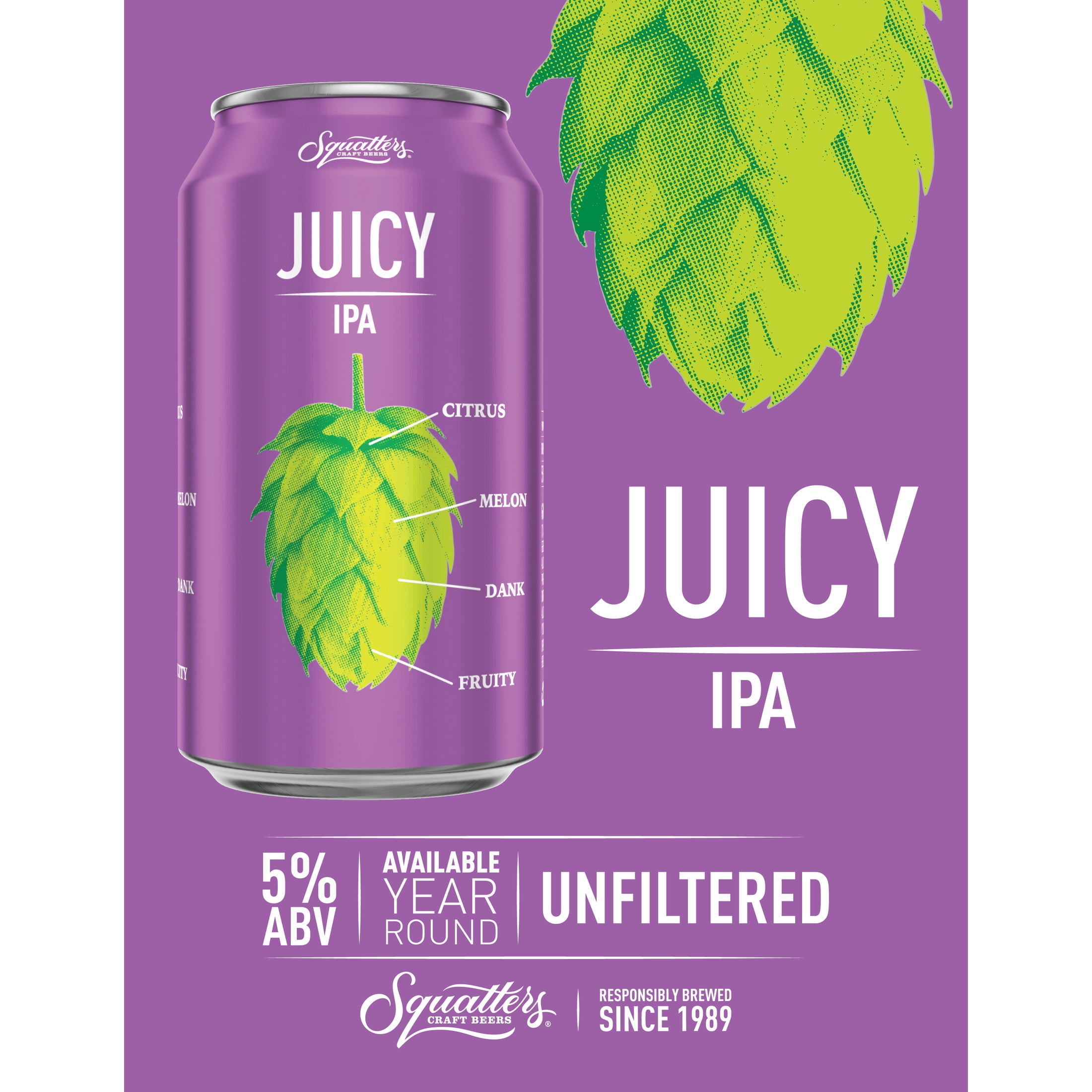 Squatters Juicy IPA Craft Beer, 19.2 fl oz Can, 5% ABV