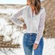 thumbnail image 4 of Camisas de manga larga para mujer, con solapa de encaje, corte holgado, túnica de otoño, tops de otoño para mujer Pompotops FGAJ8563, 4 of 9