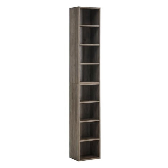 8-Tier Media Tower Rack,Tall Narrow Bookcase Display Bookshelf, CD DVD Slim Storage Cabinet with Adjustable Shelves, Open Shelves Tower Rack for Home Office, Double-Decker Bookcase