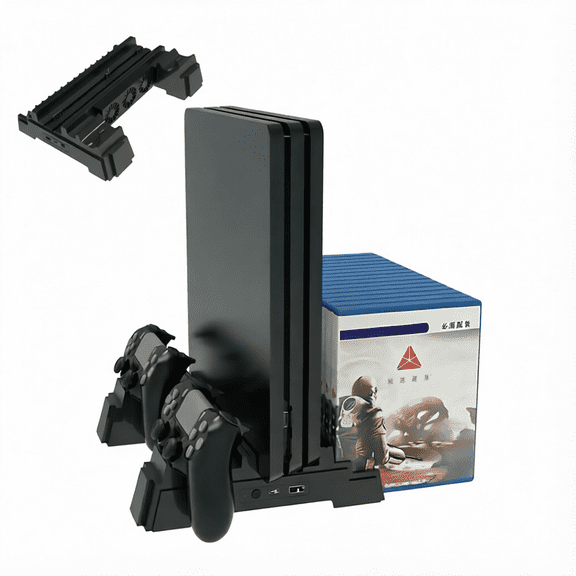 For Vertical Cooling Charging Stand Compatible with PS4 Slim PS4 Pro Dual Controller Charging Dock With Cooling Fan Game Disc Storage Extra USB Port Game Accessory