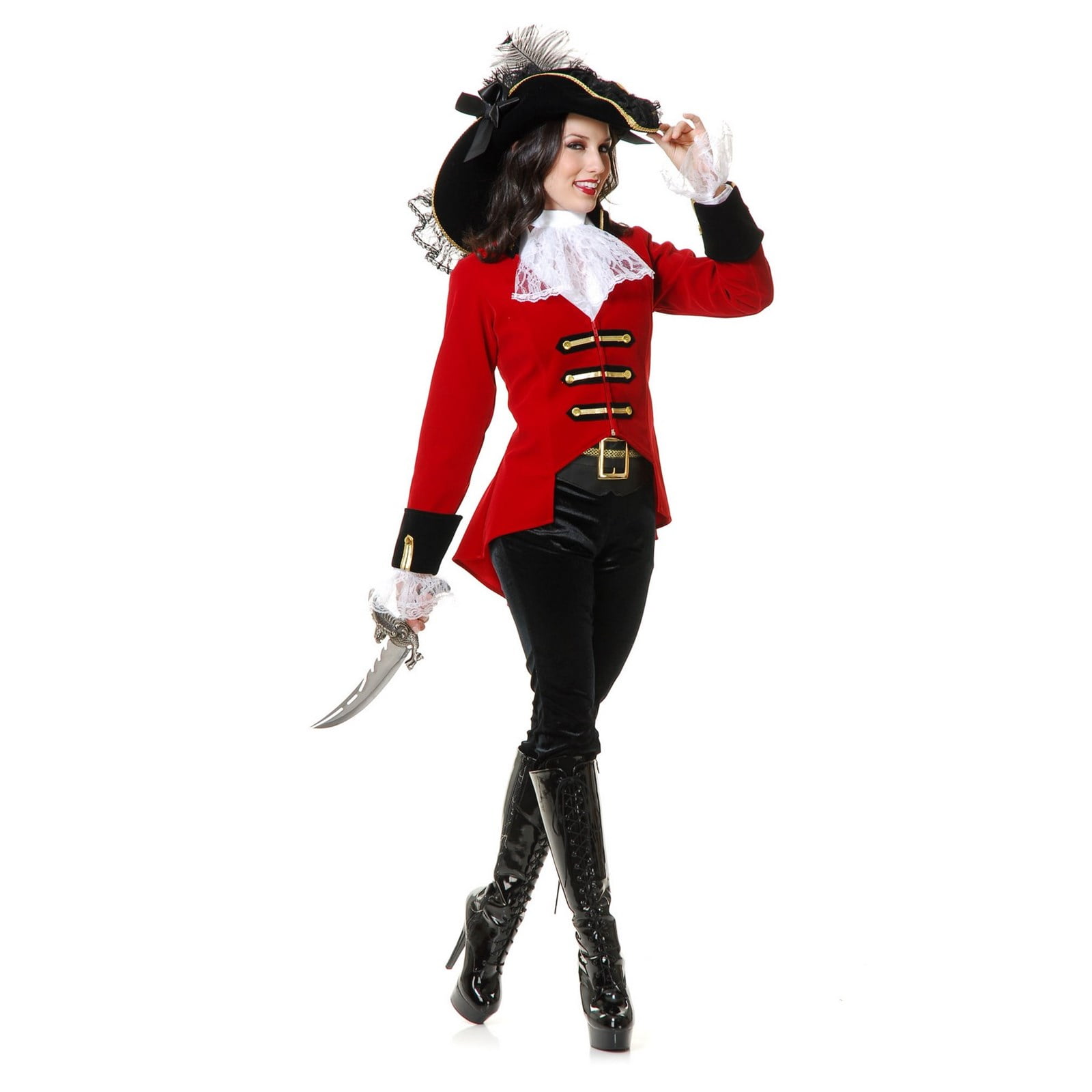 Womens Sultry Pirate Lady Black And Wine Velvet Captain Costume Jacket Coat
