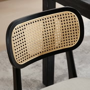 Guyou Rattan Dining Chairs Set of 2, Farmhouse Black Wooden Dining Side Chairs, Mid Century Modern Linen Upholstered Kitchen Chairs with Cane Back for Dining Room Kitchen Living Room, Beige