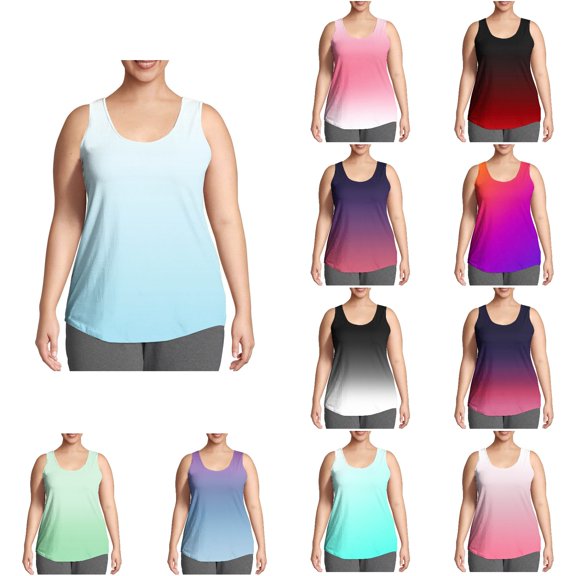 SROBPTY Womens Plus Size Tank Tops Print Cami Round Neck Gradient Shirts for Daily Wear