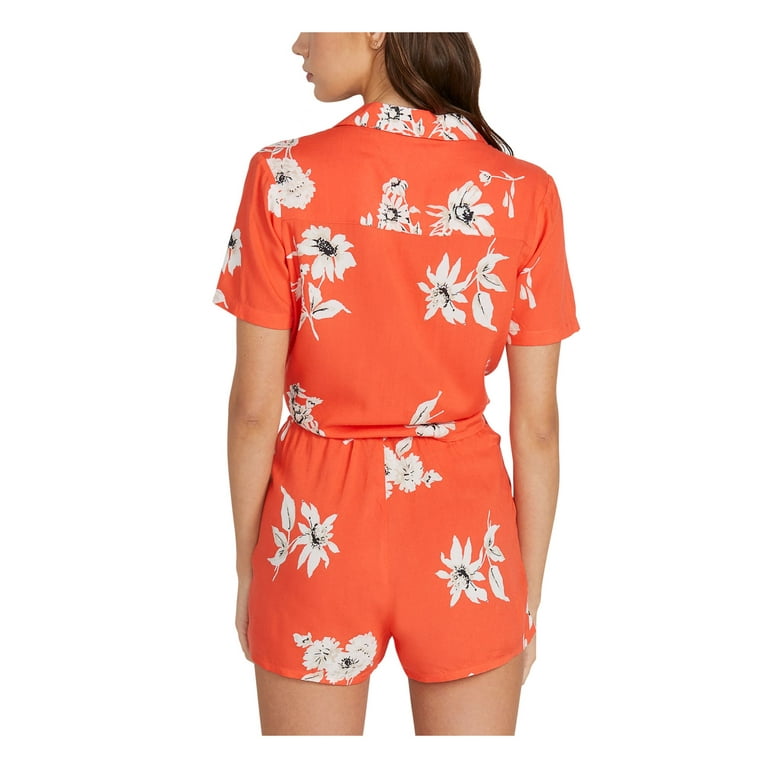 VOLCOM Womens Orange Short Sleeve Crop Top Cropped Romper VOLCOM Womens Orange Short Sleeve Crop Top Cropped Romper