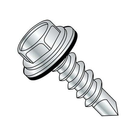 

-0808KWN Steel Self-Drilling Screw Zinc Plated Finish Sealing Hex Washer Head With EPDM Washer Hex Drive #2 Drill Point #8-18 Thread Size 1/2 Length (Pack of 100)