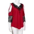 thumbnail image 2 of Conairie Womens Cold Shoulder Tops V Neck Solid Loose Short Sleeve T-Shirt Breathable Soft Basic Work Tee Vacation Clothes Red M, 2 of 3