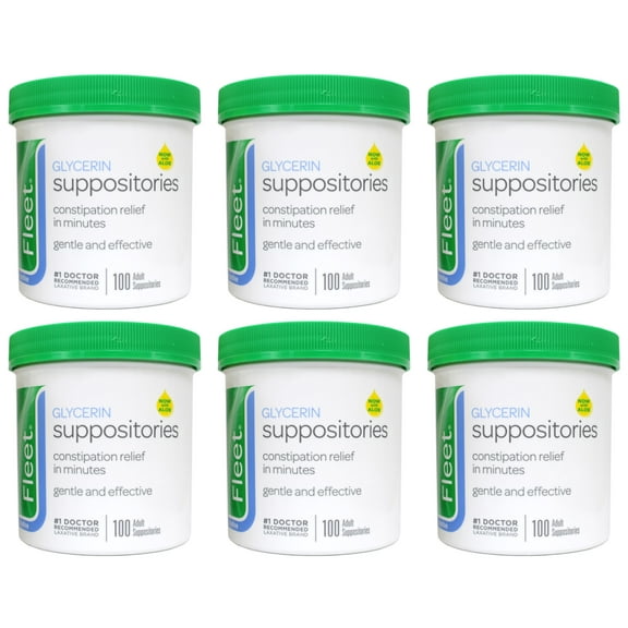 6 Pack Fleet - Glycerin Suppositories, Laxative, Adult Jar, 100 Each