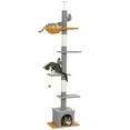 thumbnail image 1 of PawHut Floor to Ceiling Cat Tree 90.5"-108" Adjustable Height, Light Grey, 1 of 10