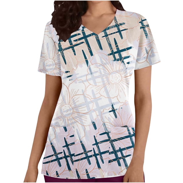 Funicet Vestes pour Femmes, Shorts pour Femmes, Veste de Travail Protectrice à Manches Courtes Imprimée à Paillettes Color Block Col en V, Hauts pour Femmes, Hauts à Manches 3/4 pour Femmes