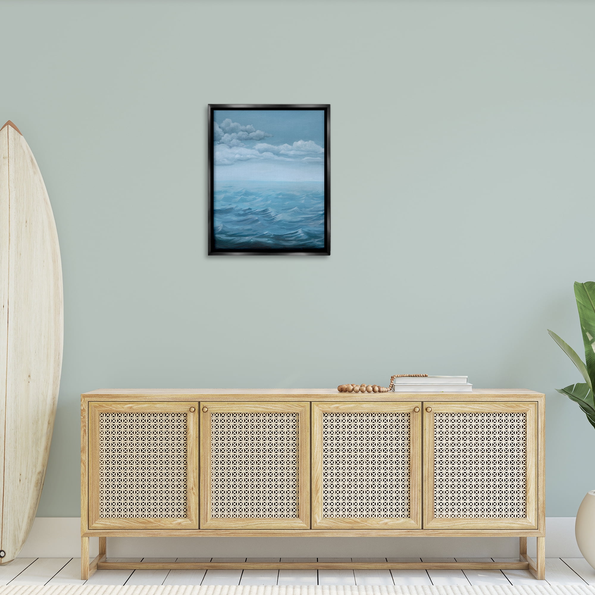 Stupell Industries Clouds over Rough Seas Nautical & Beach Painting Black Floater Framed Canvas Art Print Wall Art, 25 x 31