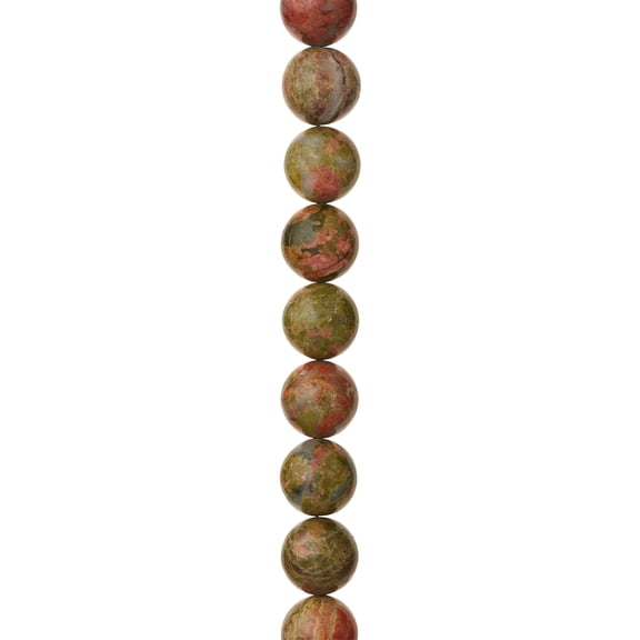 Bead Landing Green Unakite Round Beads, 12mm, 12 Pack