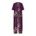 thumbnail image 5 of ICHUANYI Clearance Women's Summer Printed Half Sleeve Round Neck Cropped Top + Casual Pants Suit Set Two Piece Lounge Set(Purple, M) ICHUANYI WER2023081116753, 5 of 5