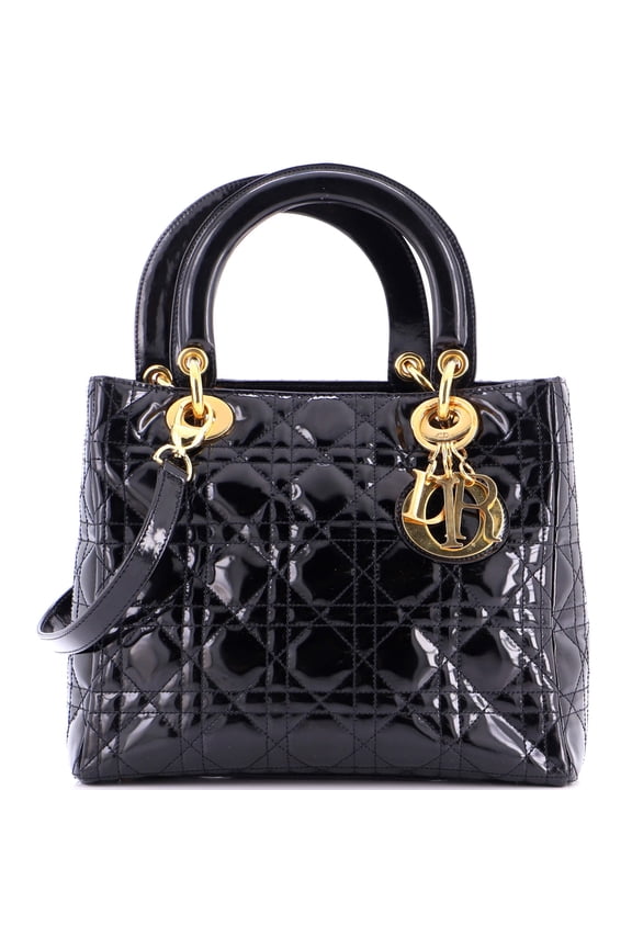 Pre-Owned Vintage Lady Dior Bag Cannage Quilt Patent Medium By Rebag