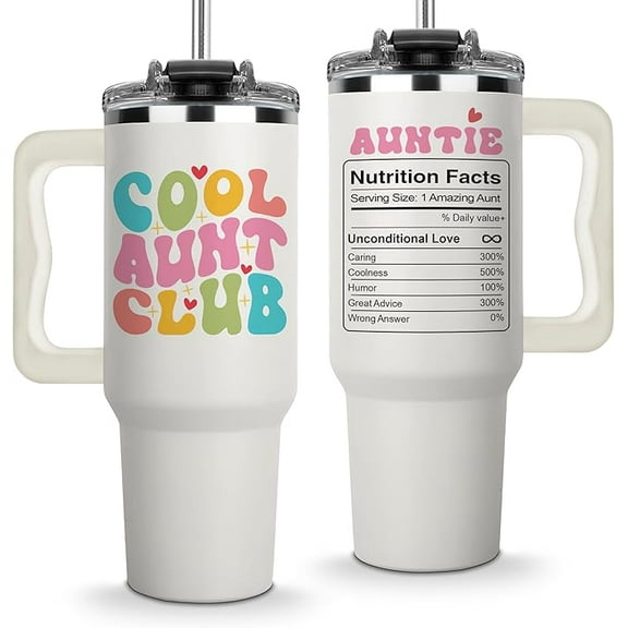 Cool Aunt Club Coffee Tumbler 40Oz, Best Aunt Gifts from Niece Nephew for Birthday, Mothers Day, Presents for First Time & Best Auntie Ever, New Aunty Cup with Handle Straw, Funny Drinking Mug Ideas