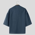 thumbnail image 5 of CLOISE Mens 3/4 Sleeve Tops Casual Bell Sleeve Shirts Loose Solid Color V Neck Pullover Fall Clothes Dark Blue L, 5 of 7