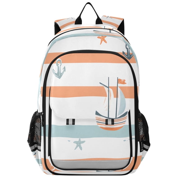 FORMRS Unisex School Backpack 17" Student Travel Bag with Laptop Compartment, Orange Nautical Pattern