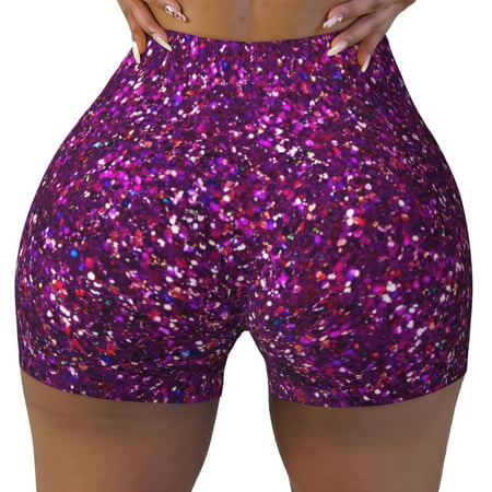 Workout Shorts Women  Colourful Glitter Biker Shorts for Women Running Gym Spandex Shorts Tummy Control
