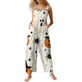 thumbnail image 3 of HAJWOH Halloween Women’s Sleeveless Loose Fit Jumpsuit With Halloween Print Wide Leg Overalls Casual Style(Beige,2XL), 3 of 6