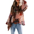 thumbnail image 1 of Camisa de manga larga Mujer Blusa de manga abullonada con estampado bohemio Top, XL, Rojo vino Eigraketly AP000088-19B, 1 of 3