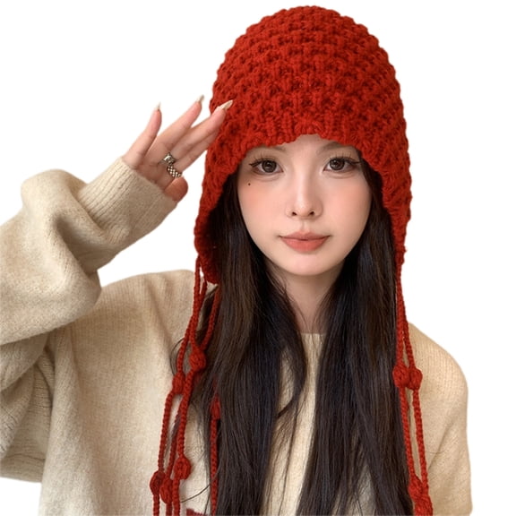 Yokua Cute Tassels Beanies Hat Womens Winter Warm Soft Knitted Woolen Hat Girl Gift
