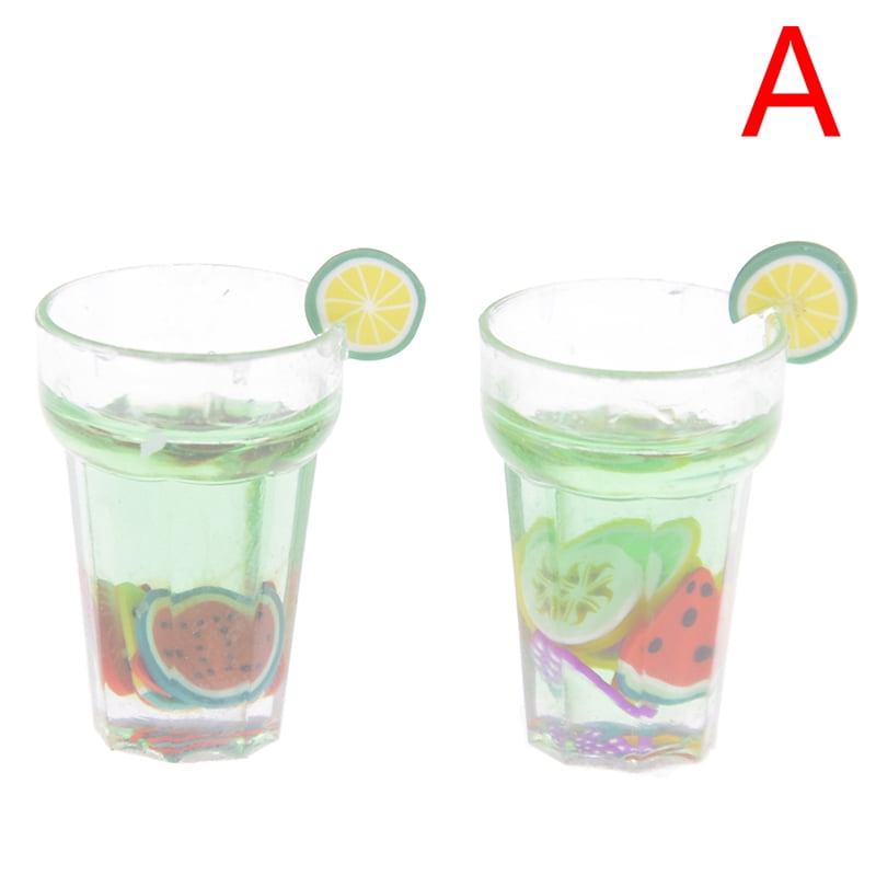 2Pcs 1:12 Dollhouse mini resin fruit drinks fruit juice simulation model toy 