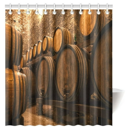 Italian Wine Boxes - MYPOP Winery Decorations Shower Curtain, Barrels for Storage of Wine Italy Oak Container in Cold Dark Underground Cellar Fabric Bathroom Shower Curtain 66 X 72 Inches