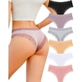 thumbnail image 1 of Ropa interior de algodón FINETOO Sexy Bragas de encaje de talle bajo, paquete de 6, 1 of 5