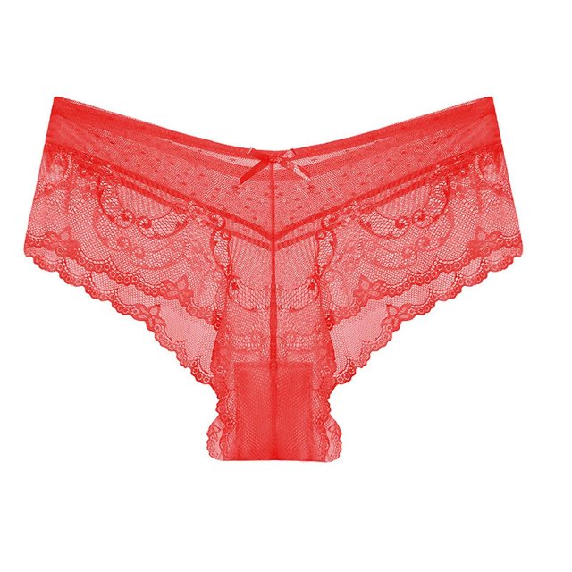 Ropa interior para mujer Bikini invisible sin costuras Ropa interior de encaje Bragas con cobertura de media espalda, paquete de 5, rojo, S Feliz Sencillez
