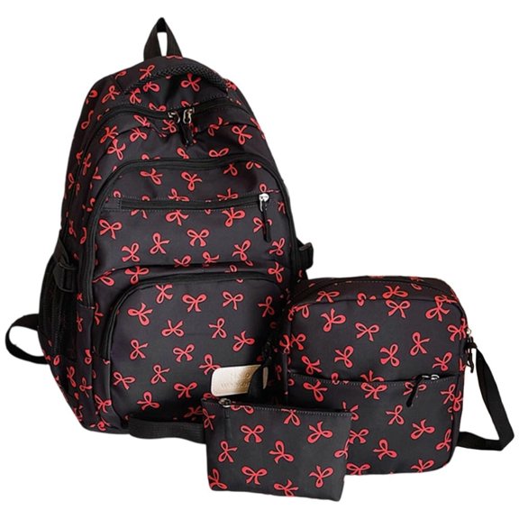 Cute Bow Backpack Set Coquette Back Pack Corduroy Kawaii Backpacks Multi-Pockets Aesthetic Pink Bow Preppy Backpack