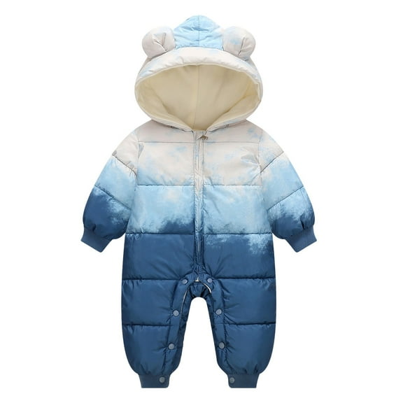 Caqnni Baby Girls Boys Warm Snowsuit Romper Clothes Winter Thick Warm Hooded Jumpsuit Padded Snowsuit (18-24 Months,Blue)