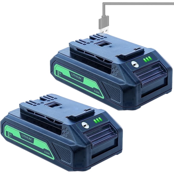 BOTKK 3Ah Batteries Replacement for Greenworks 24V Battery 2Ah 29842 G24B2 2926202 2 Pack with 5V 2.0Ah USB Output
