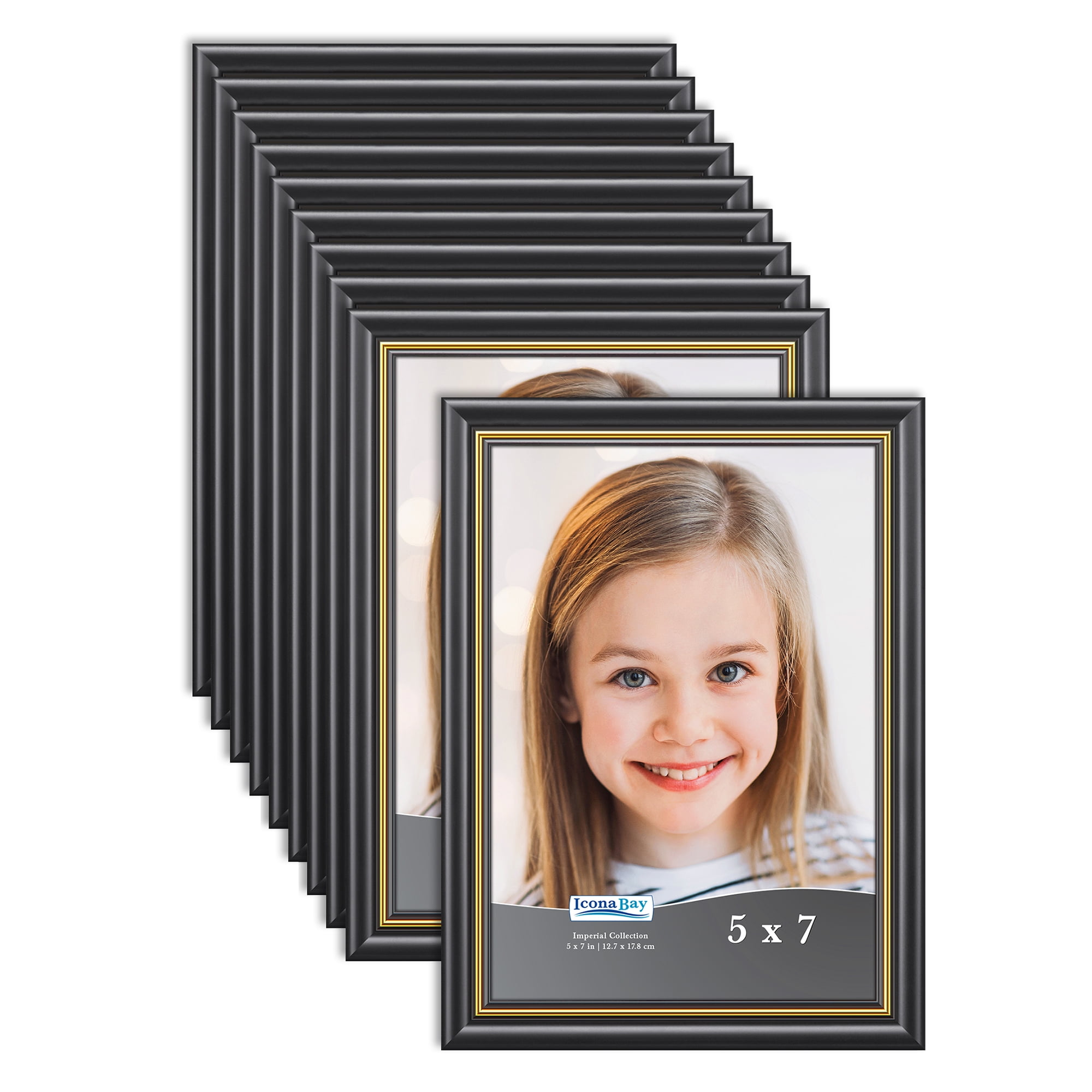 Icona Bay 5x7 Black Picture Frames with Gold Trim, Traditional Style