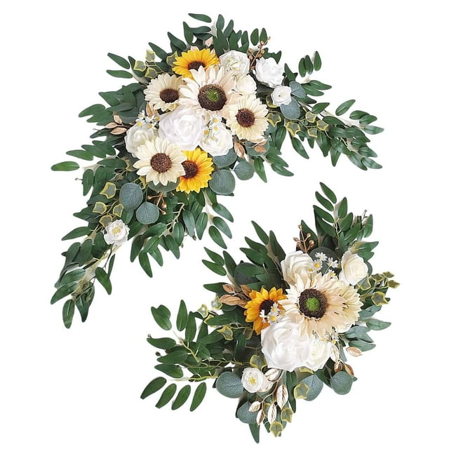 simhoa 2Pcs Rustic Wedding Flower Swags Welcome Sign Decorative Wedding Arch Flower for Yellow
