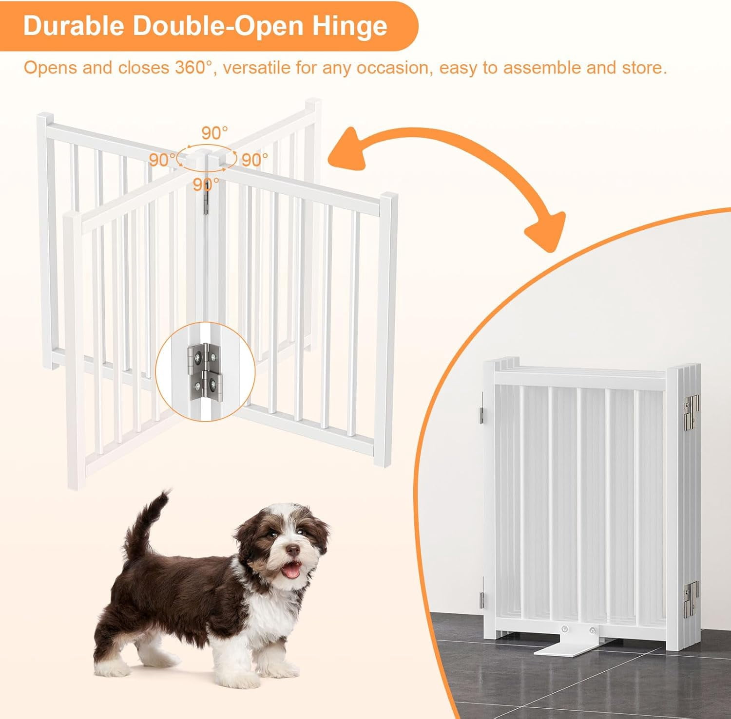 2 Pack Short Dog Gate Indoor, 16" High Freestanding Small Dog Gates with Support Feet, Expand Up to 48’’Wide Foldable Pet Gate for Doorway, 8 Panel Pet Door Pet Fence for Puppy, White