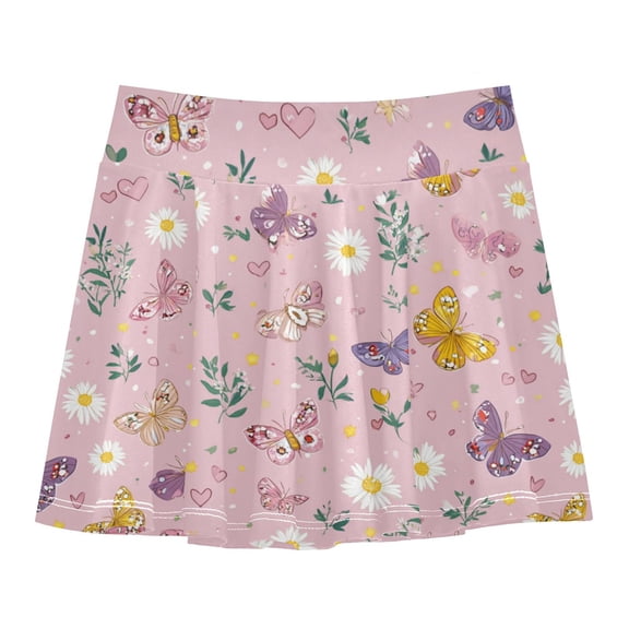 Girls' Skorts Elastic Waist Skorts with Inner Shorts Athletic Workout Shorts Skirts Butterflies and Daisies in Soft Colors X-Small