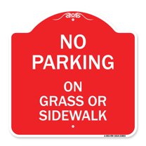 SignMission Designer Series Sign - No Parking - on Grass or Sidewalk | Red & White 18" X 18" Heavy-Gauge Aluminum Architectural Sign | Protect Your Business & Municipality | Made in the