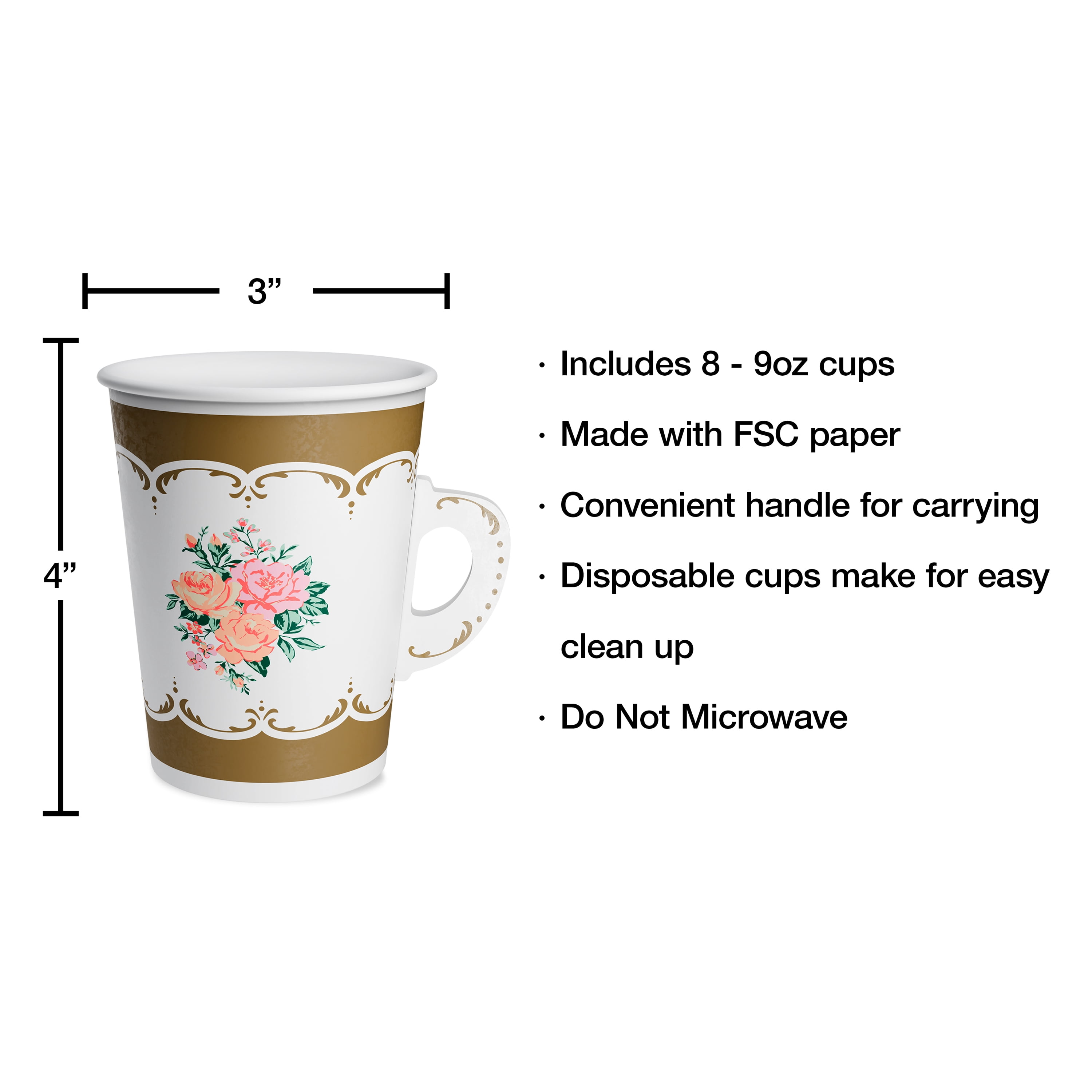 8 Count, 9 oz Disposable Tea Party Paper Cups, Multicolor, Vintage Finds by way to celebrate
