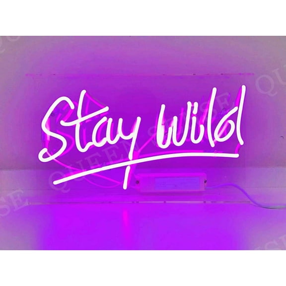 Queen Sense 14" Stay Wild Purple Neon Sign Acrylic Man Cave Handmade Neon Light 114SWVB2