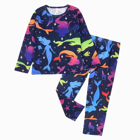 larppty Kids Pajama Set Glow in The Dark - 3D Fluorescent Print Boys & Girls Nightwear, Soft Long Sleeve PJs with Fun Designs, Comfy Sleepwear 2-Piece Set(Sky Blue,5-6 Years)