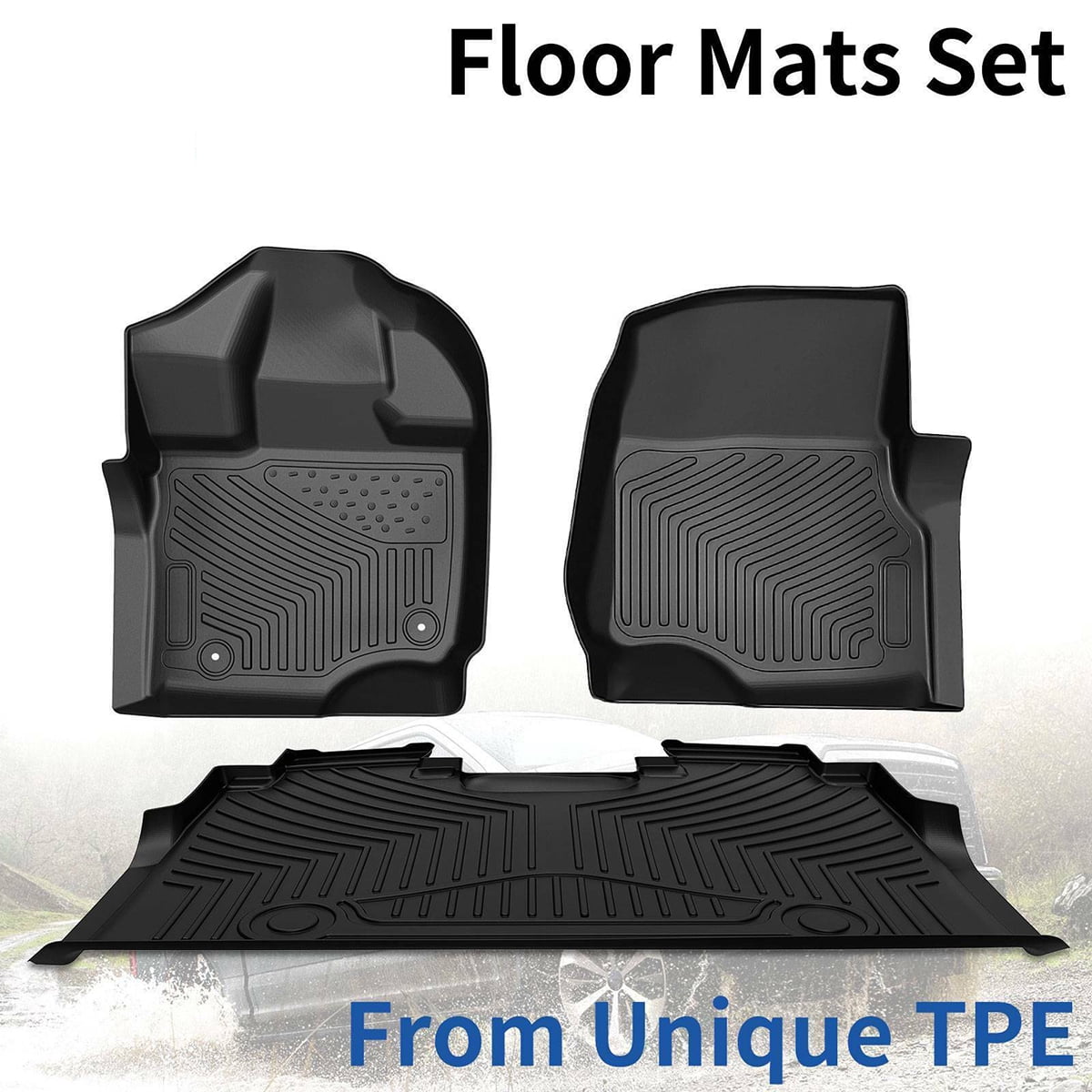 RVNI All-Weather TPE Rubber Front and Rear 3-Piece for 2015-2023 2024 Ford F150 Super Crew Cab Floor Mats Set