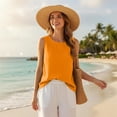 thumbnail image 6 of Fnhpitd Cotton-Linen Blend Tank Tops for Women Summer 2026 Casual Plus Size Sleeveless Gauze Shirts Tank Tops Basic Summer Casual Crewneck Blouse Orange Size: S, 6 of 7