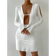 thumbnail image 5 of 2025 Summer Sexy Hollow Out Long Sleeve Dress New Slim Fit Bodycon Backless Irregular Short Dress, 5 of 7