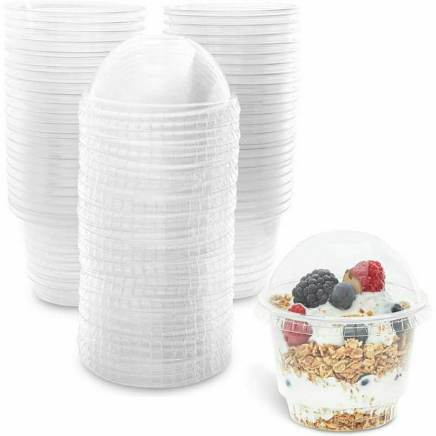 Clear Plastic Ice Cream Cups with Lids (8 oz, 50 Pack)