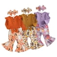 thumbnail image 5 of Leey-World Baby Girl Outfit Sets Baby Girl Clothes Newborn 3 6 12 18 Months Fall Outfits Ruffle Knitted Long Seeve Romper Top & Flare Pants Sets(Coffee,3-6 Months), 5 of 5